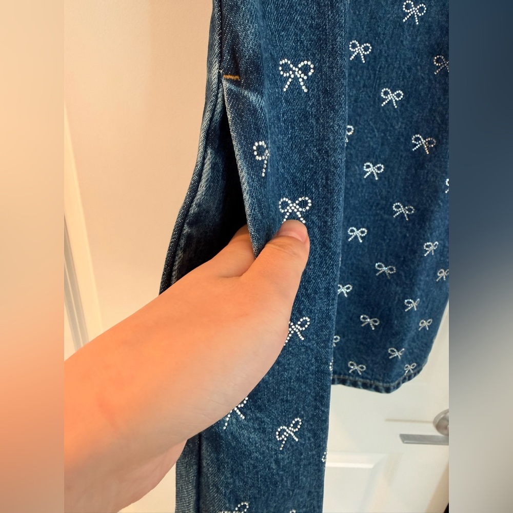NWOT Self-Portrait DENIM DIAMANTE BOW MINI DRESS - Picture 12 of 17